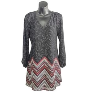 Candie's Women's Black Red Polka Dot Split Sleeve V-Neck Boho Dress Size XS